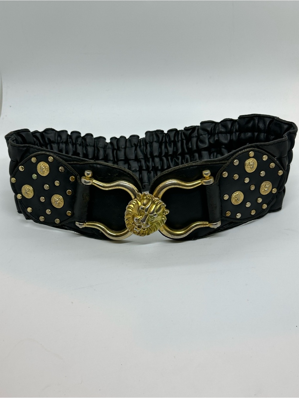 Black Gold Lion Head Statement Stretch Belt